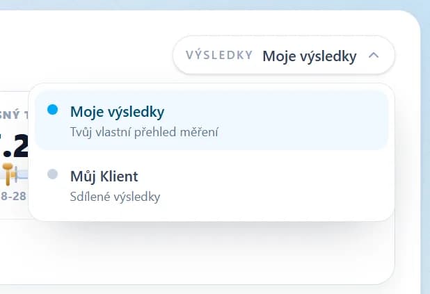 Výběr sdílených výsledků v klientském portálu MojeInBody