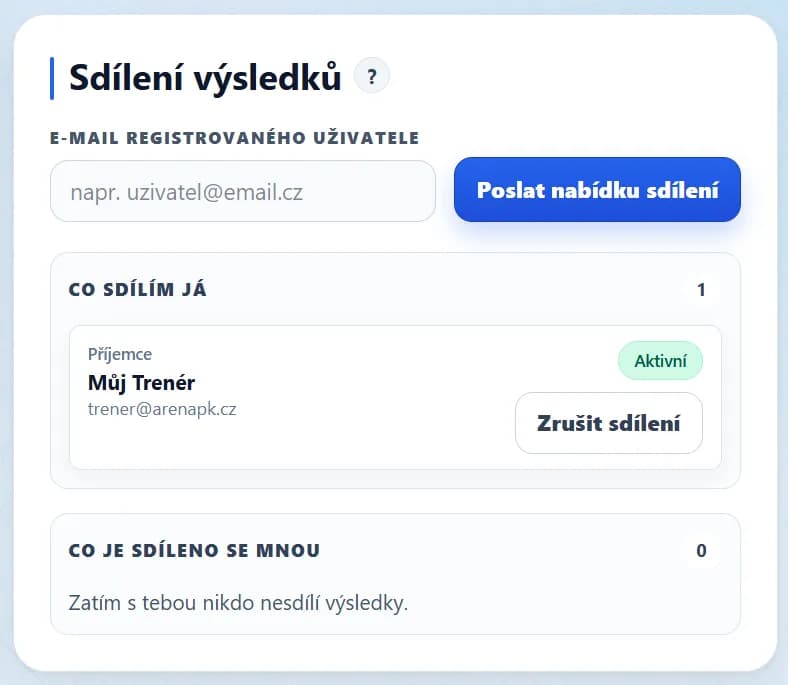 Sdílení výsledků v klientském portálu MojeInBody